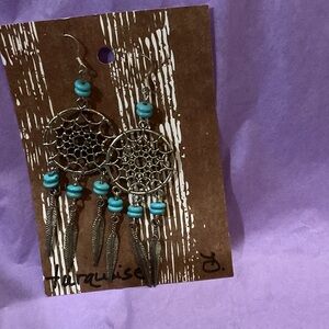 Bohemian Silver and Turquoise Dreamcatcher Earrings